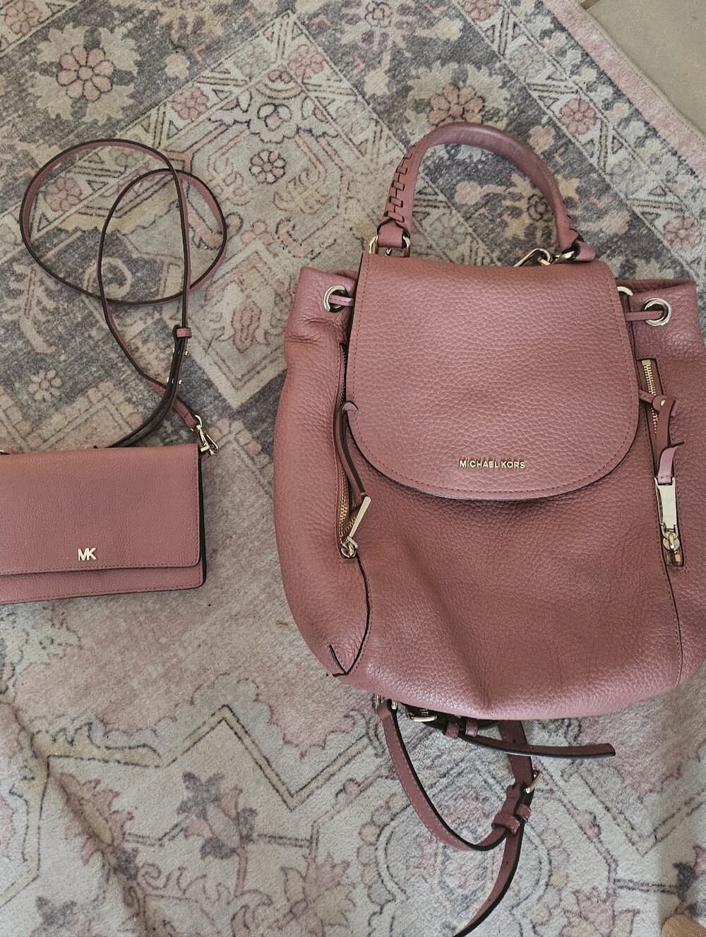 Michael Kors Viv Pebbled Leather Pink Rose Backpack Shoulder Bag